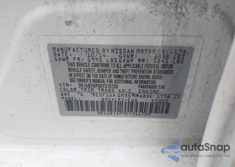 2014 Nissan Sentra Sr from USA, damaged, VIN 3N1AB7AP9EY316709